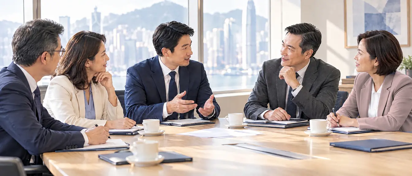 A manufacturer's leadership team discussing priorities around a boardroom table